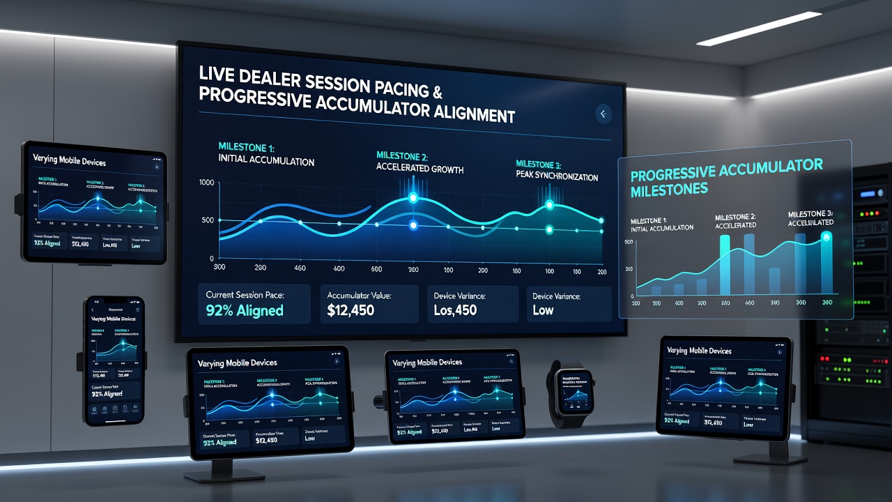 Dashboard view of progressive accumulator milestones synced with live dealer session timers on a smartphone