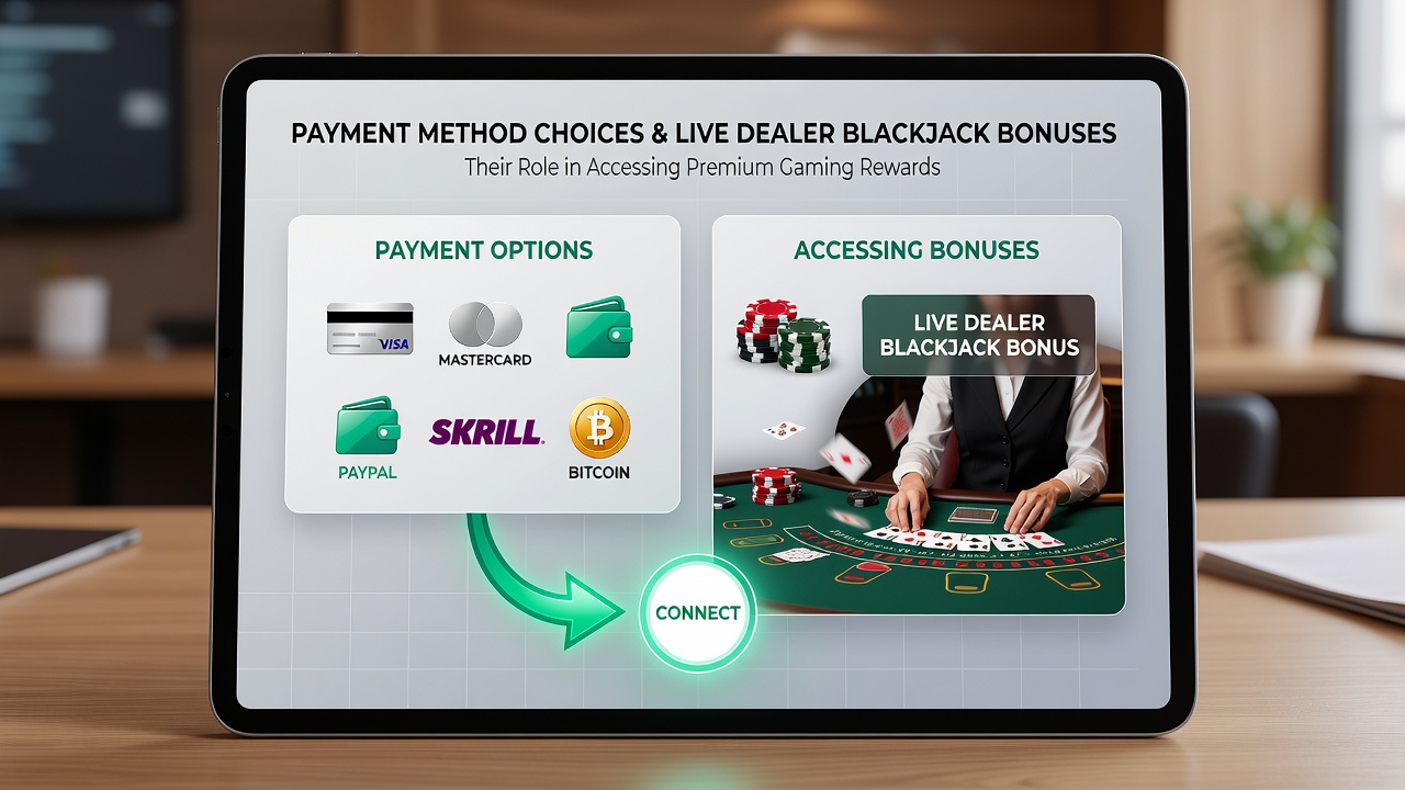Live dealer blackjack table with payment interface overlay showing bonus activation